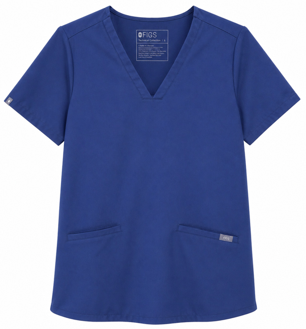 FIGS Women's Blue Scrub Top Size Small Stretch Medical Uniform Workwear Pockets